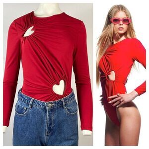 ZARA CUT OUT FITTED BODYSUIT TOP HEARTS